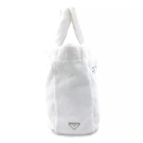Auth PRADA TERRY Handbag Tote Bag White Pile/Silvertone - Picture 14 of 14